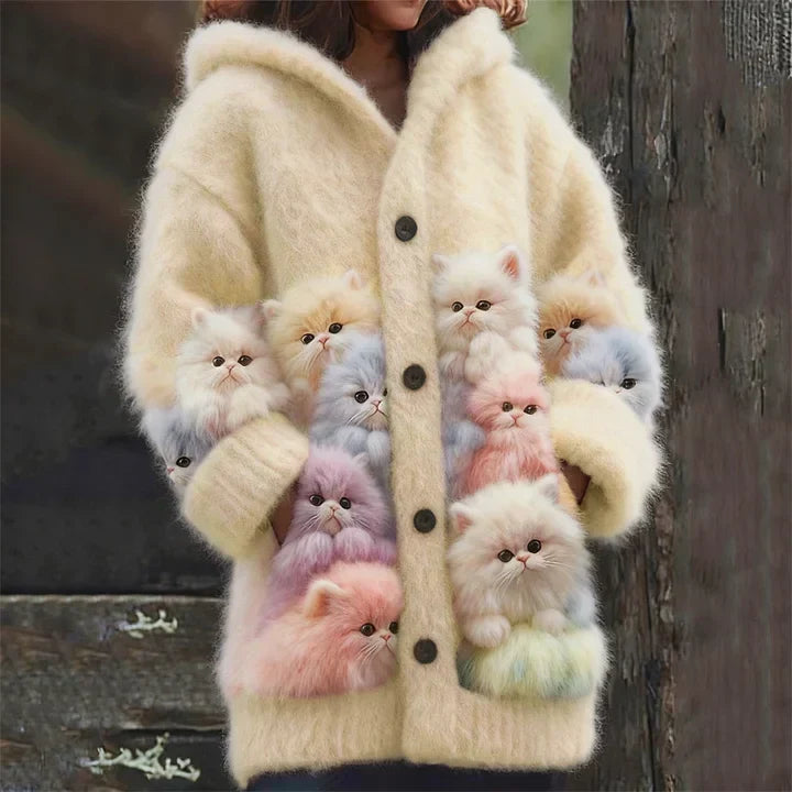 Kelsey | Soft Hoodie Cardigan with Cats
