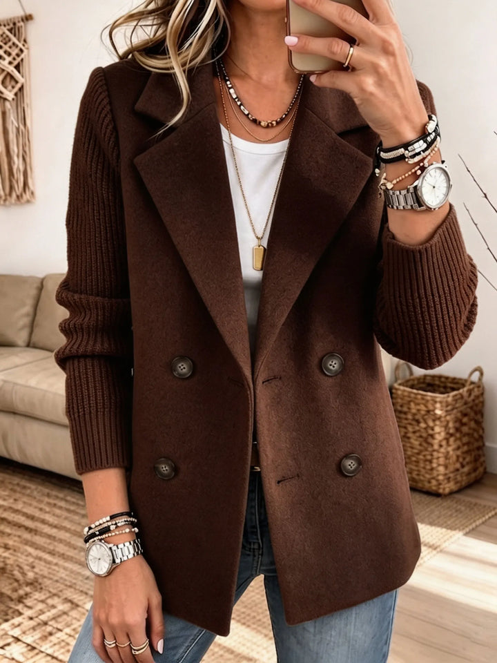 Carla | Two-Tone Knit-Sleeve Double-Breasted Blazer