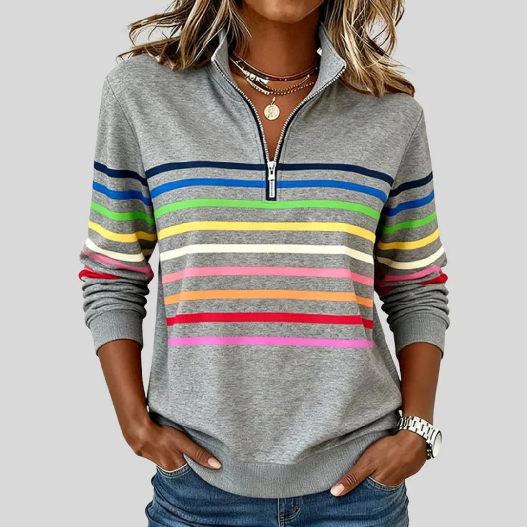 Celine | Colorful Striped Quarted-zip Sweatshirt