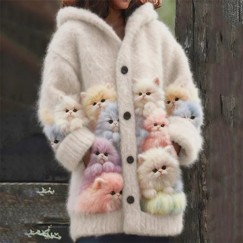 Kelsey | Soft Hoodie Cardigan with Cats