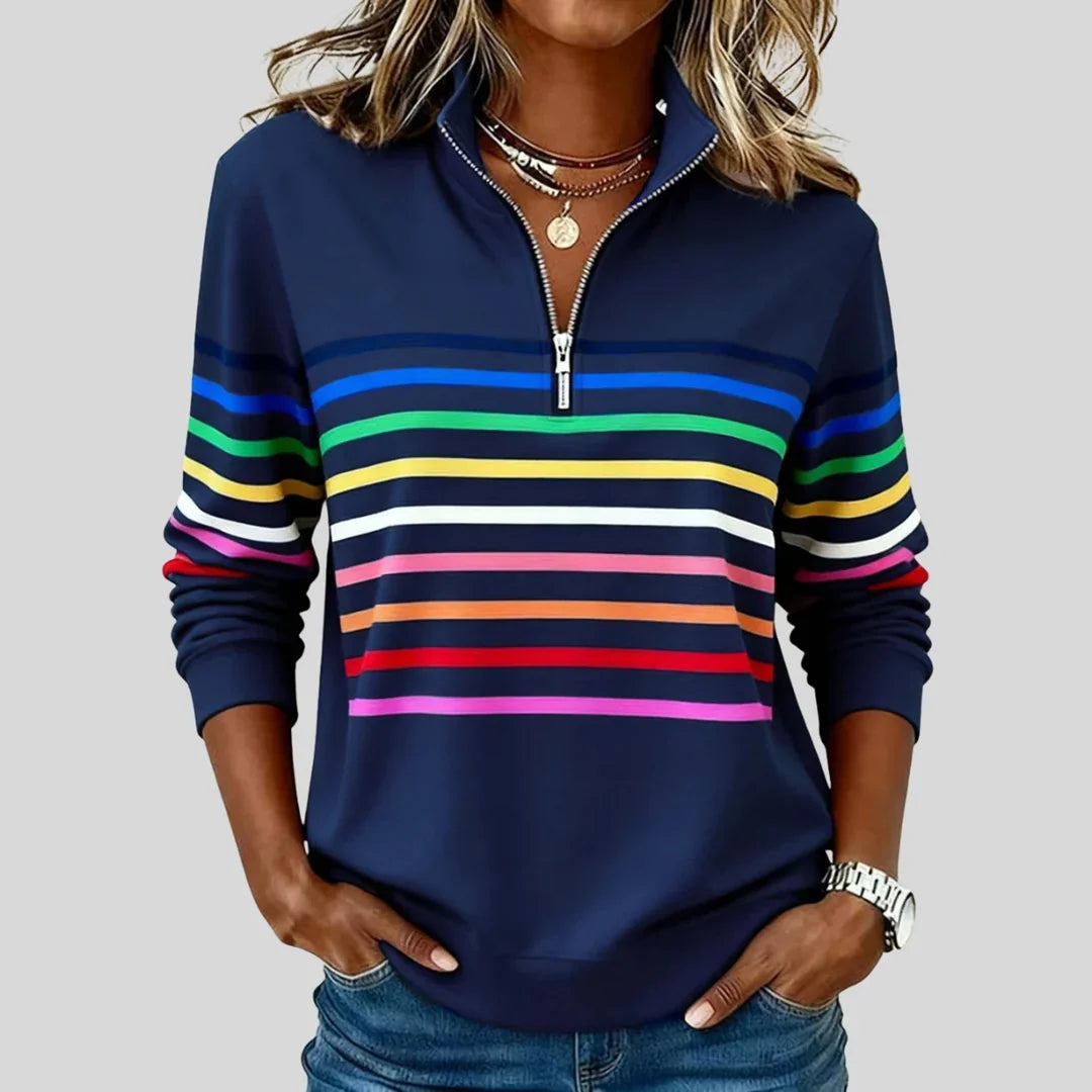 Celine | Colorful Striped Quarted-zip Sweatshirt