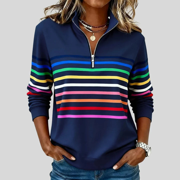 Celine | Colorful Striped Quarted-zip Sweatshirt