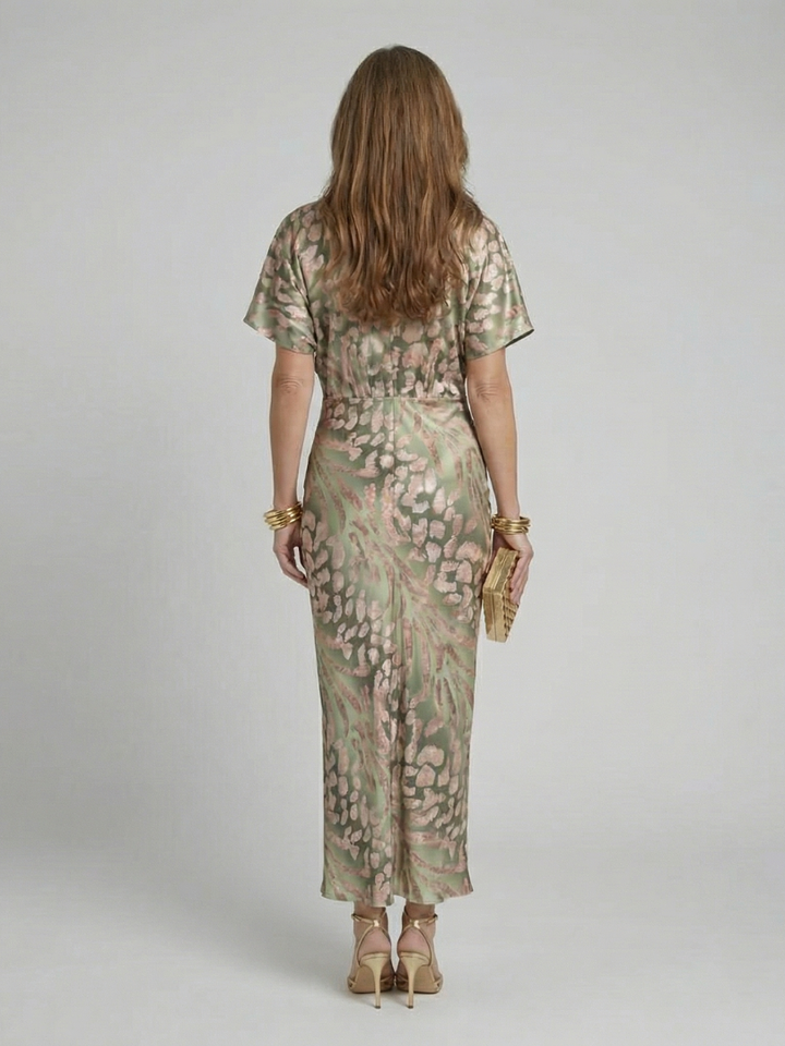 Coralie | Abstract Print V Neck Twist Waist Midi Dress