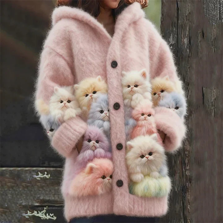 Kelsey | Soft Hoodie Cardigan with Cats