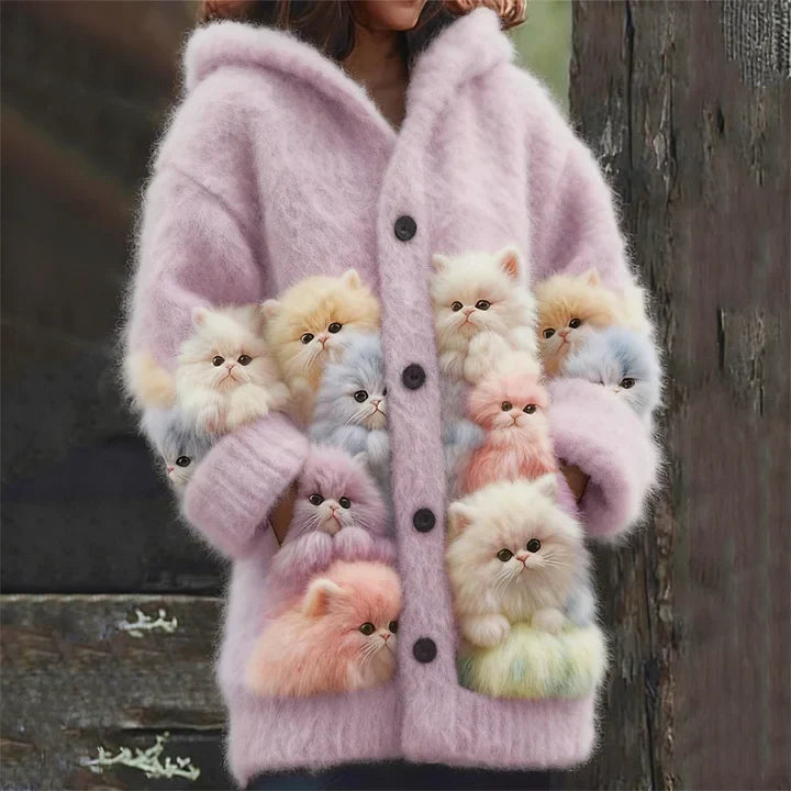 Kelsey | Soft Hoodie Cardigan with Cats