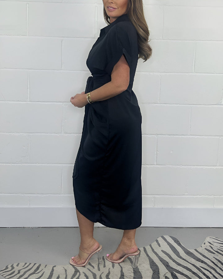 CARLA | Shirt Dress with Bow and Ruffled Hem for Everyday Elegance