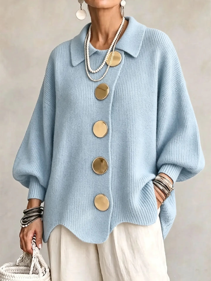 Penelope | Oversized Collared Knit Cardigan With Metal Buttons