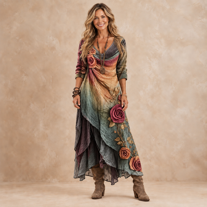 Rosalie | Layered Floral Bohemian Maxi Dress