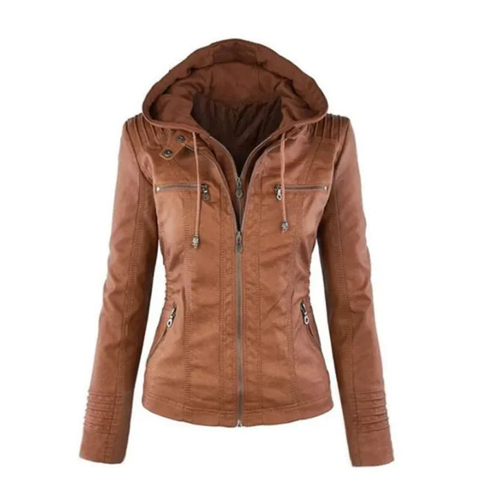 Women's Hooded Faux Leather Jacket
