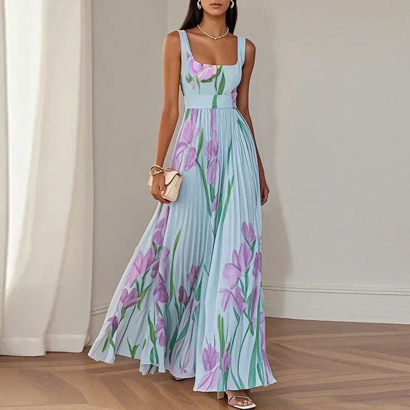 LYRA | Elegant Floral Maxi Dress with Flattering Pleated Silhouette
