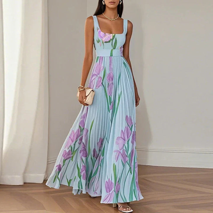 LYRA | Elegant Floral Maxi Dress with Flattering Pleated Silhouette