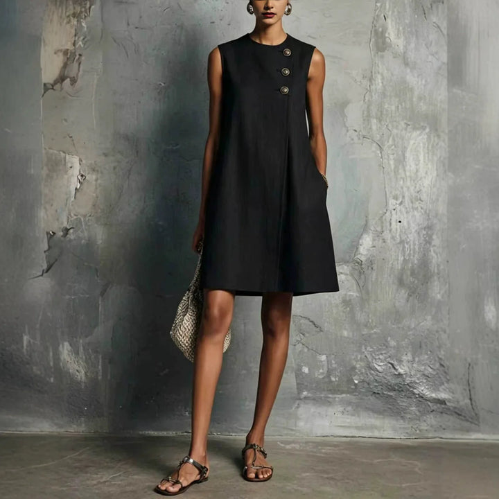 Amandine™ | Asymmetric Button Sleeveless Dress