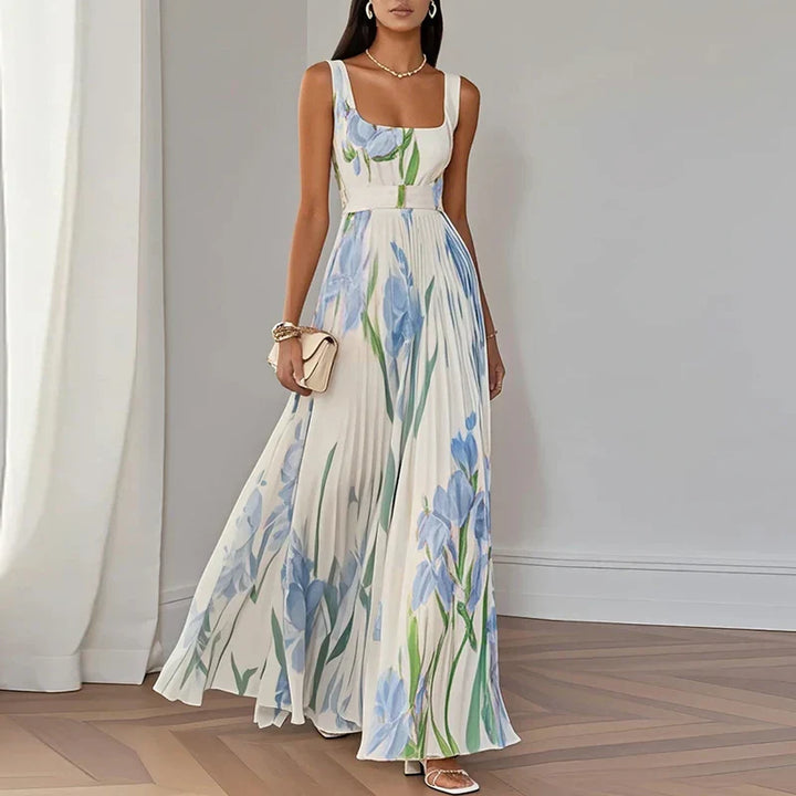 LYRA | Elegant Floral Maxi Dress with Flattering Pleated Silhouette