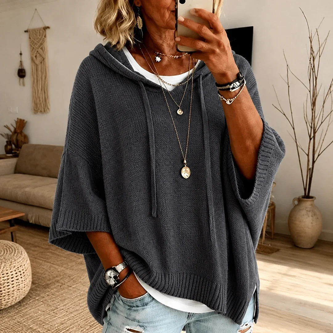 Camille | Hooded Knit Poncho Sweater