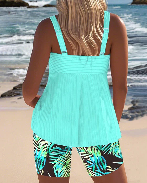 Daphne | Bright Ribbed Tankini Shorts