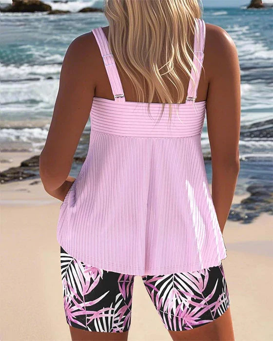 Daphne | Bright Ribbed Tankini Shorts