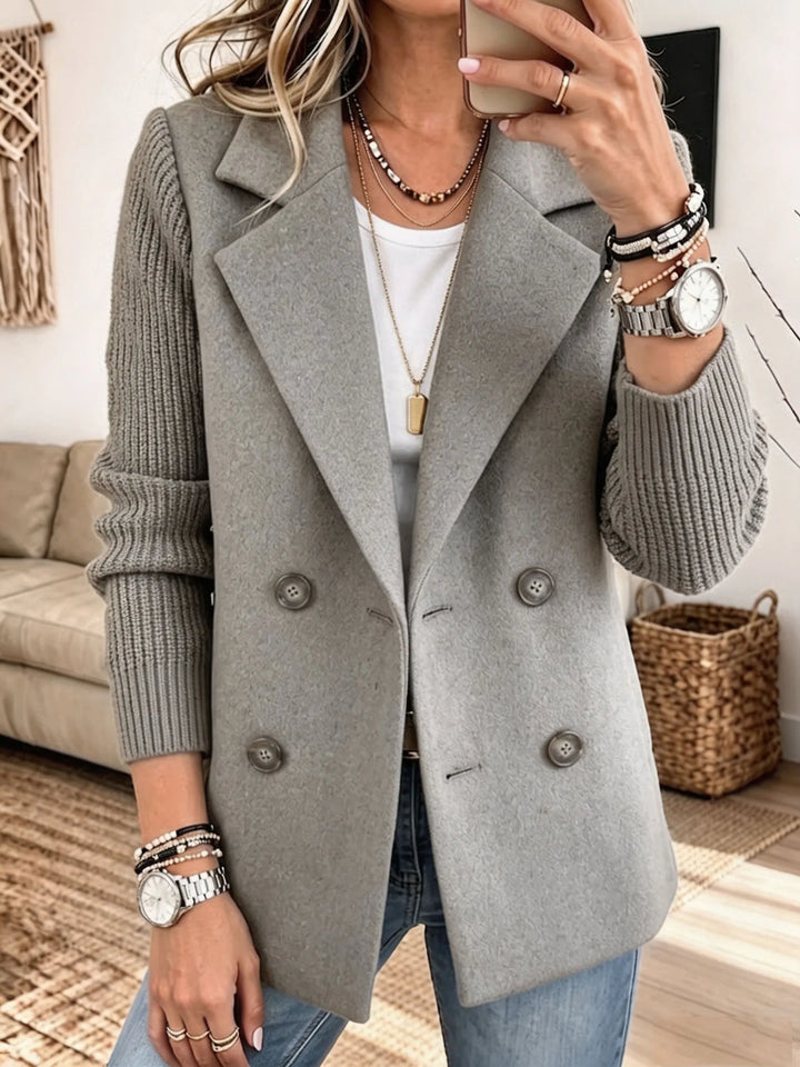 Carla | Two-Tone Knit-Sleeve Double-Breasted Blazer