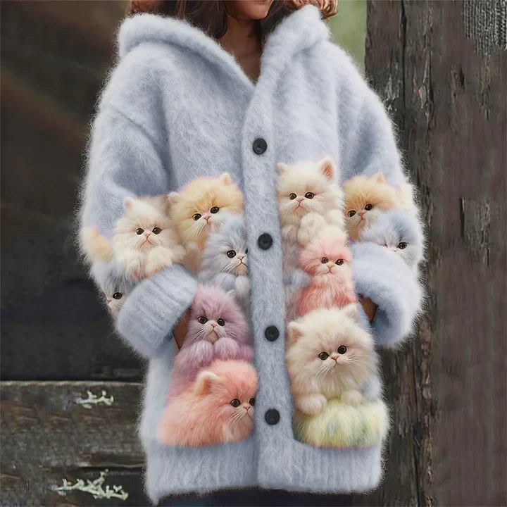 Kelsey | Soft Hoodie Cardigan with Cats