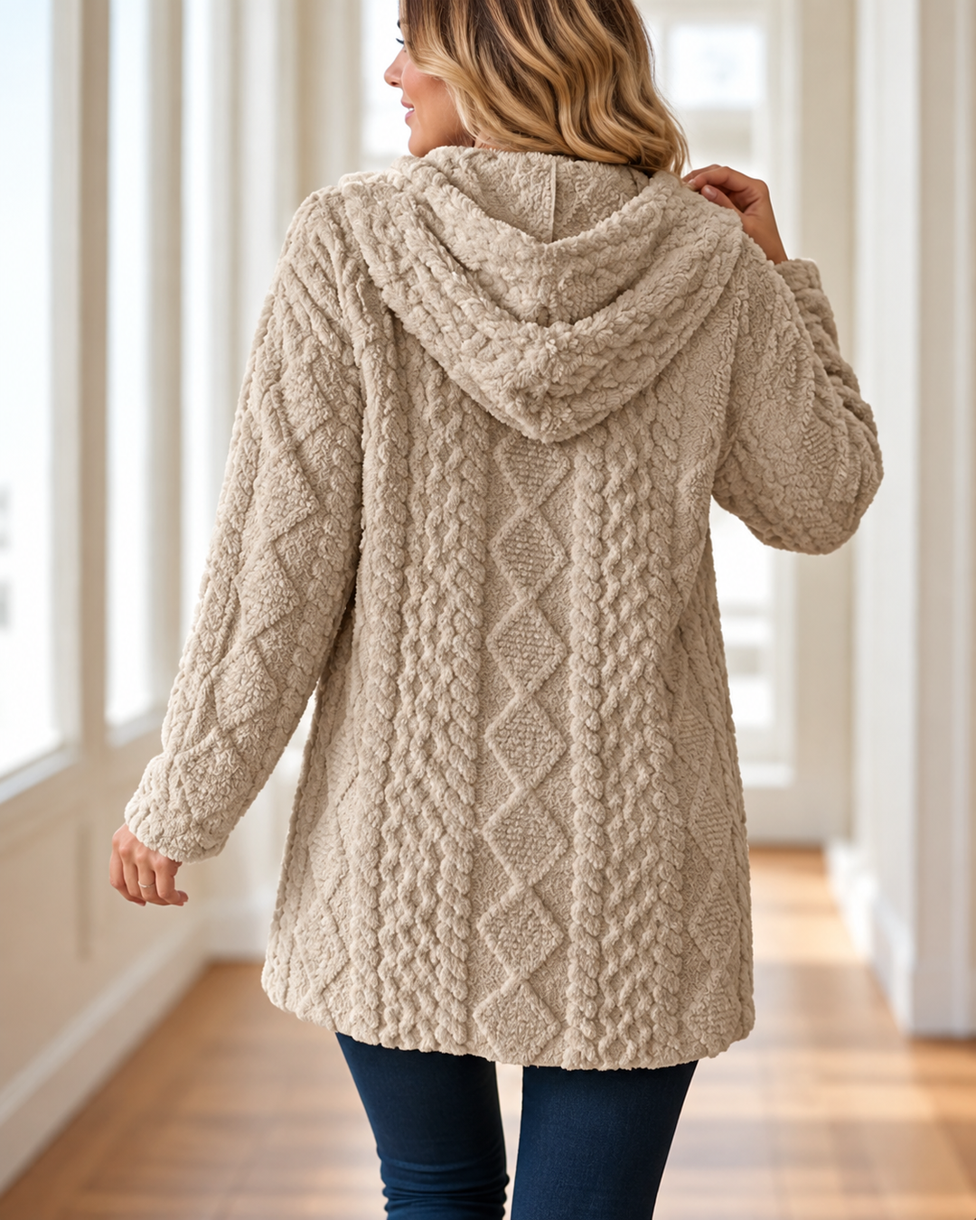 Sandra™ | Knit Cardigan with Hood and Cable Pattern