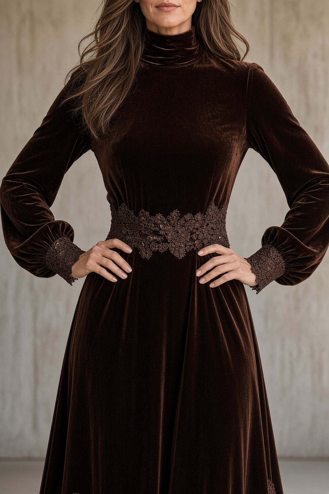 Rowena | Velvet & Lace Long-Sleeve Maxi Dress