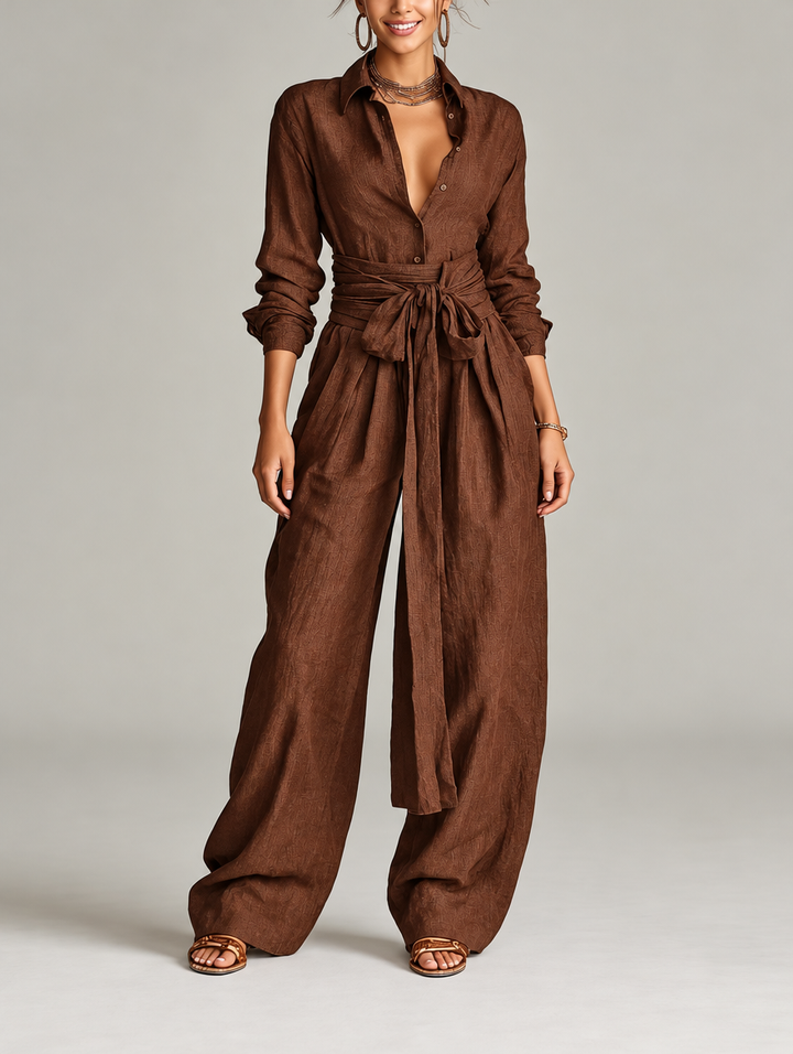 Betty | Tie-Waist Shirt and Wide-Leg Pants Two-Piece Set for Women