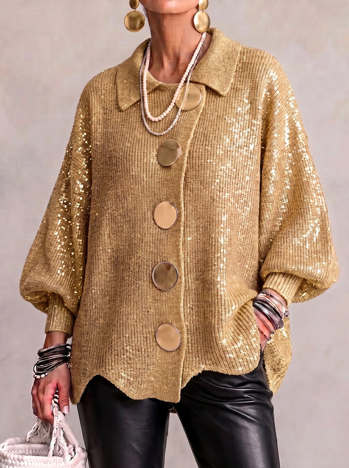 Penelope | Oversized Collared Knit Cardigan With Metal Buttons