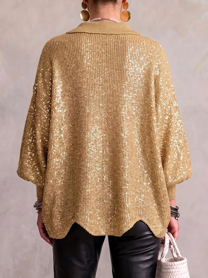Penelope | Oversized Collared Knit Cardigan With Metal Buttons