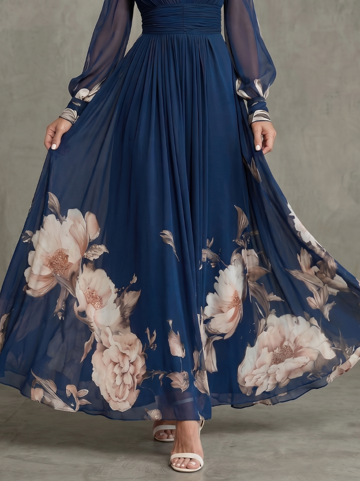 Elodie | Floral-Hem Sheer-Sleeve Maxi