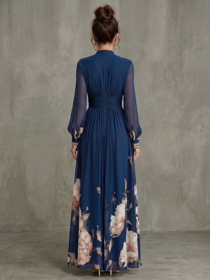 Elodie | Floral-Hem Sheer-Sleeve Maxi