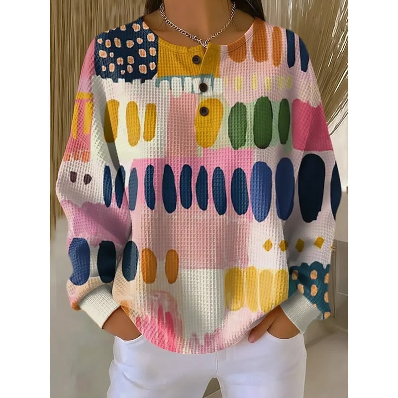 Aurora | Button-Neck Print Sweatshirt