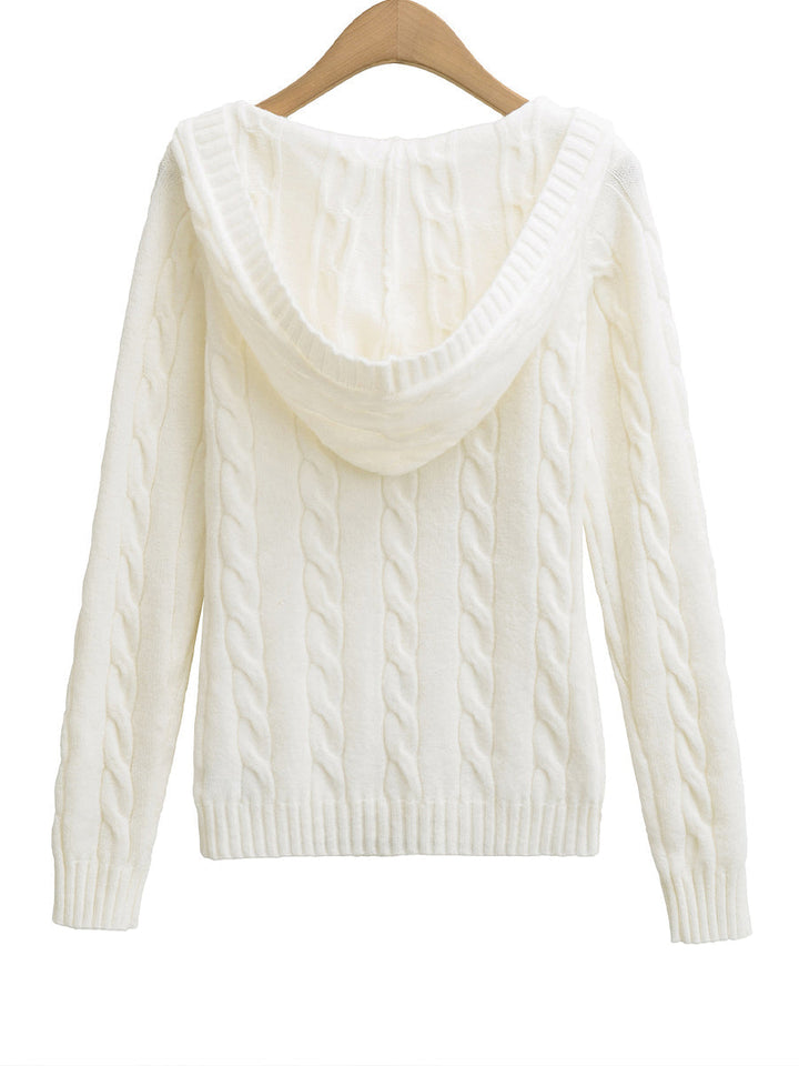 Corabelle™ | Cable-Knit V-neck Sweater With Hood
