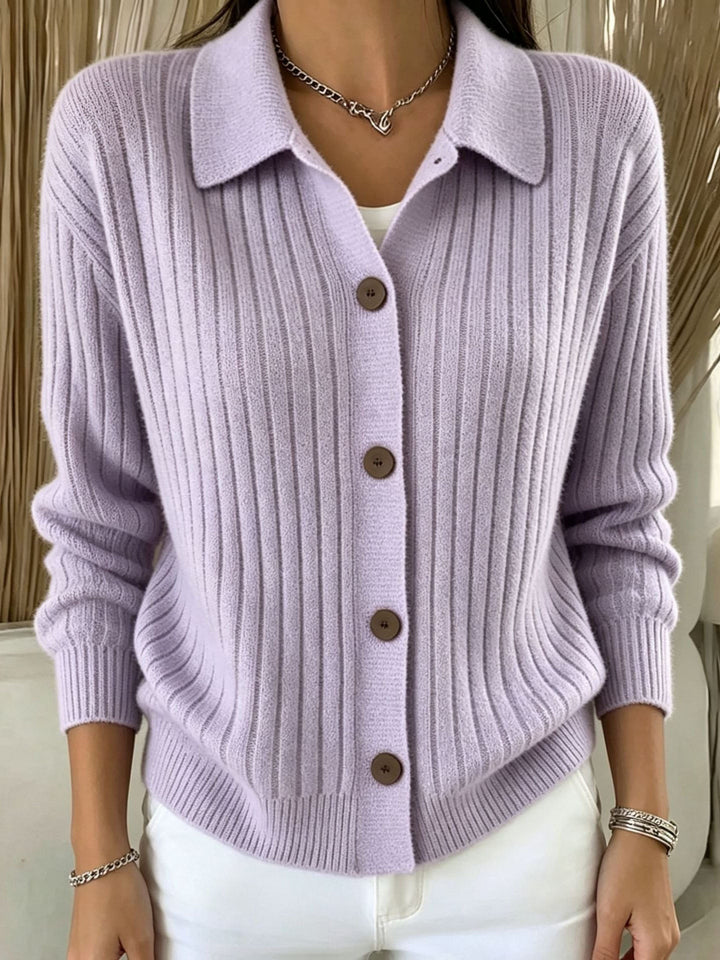 Merriwen™ | Vibrant Blue Ribbed Collared Button-down Cardigan Sweater