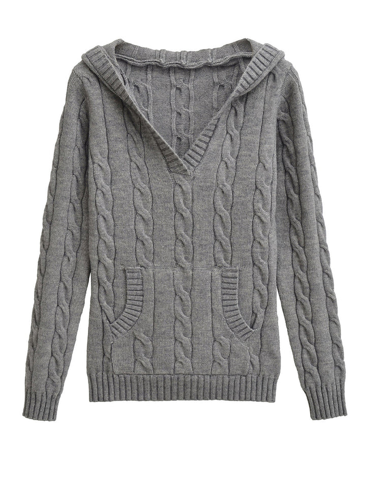 Corabelle™ | Cable-Knit V-neck Sweater With Hood
