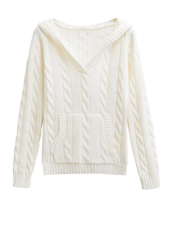 Corabelle™ | Cable-Knit V-neck Sweater With Hood