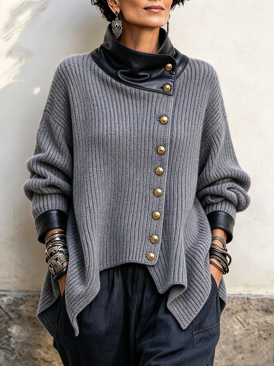 Olivia™ | Stylish Faux Leather Knit Cardigan Jacket