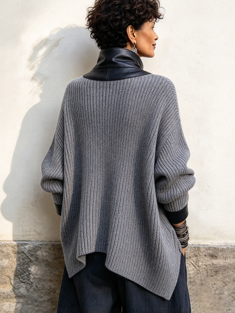Olivia™ | Stylish Faux Leather Knit Cardigan Jacket