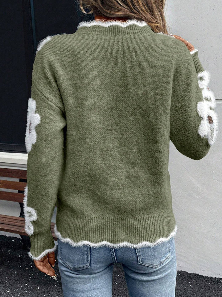 Ellsbeth™ | Floral Knit Scalloped V-Neck Sweater