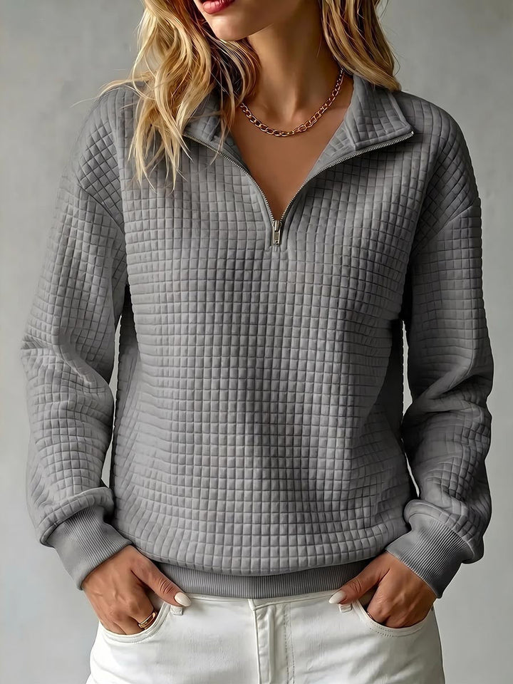 Brynmore™ | Solid Color Stand Collar Long Sleeve Casual Loose Waffle Knit Pullover